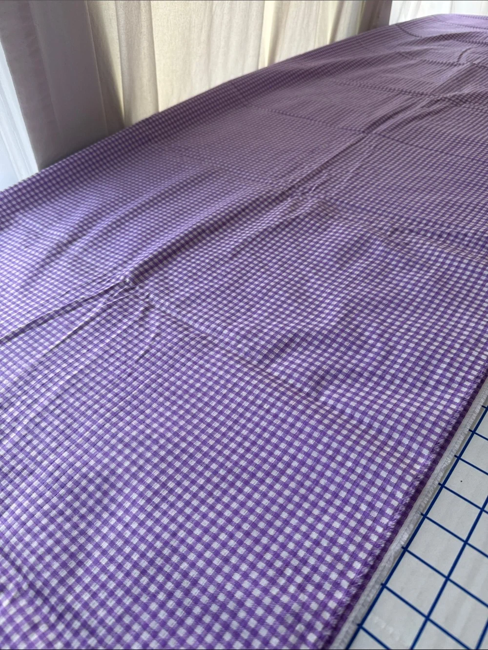 Vintage 1970s Tandem Textile Lavender Gingham Fabric Woven Check 2 Yds x 44